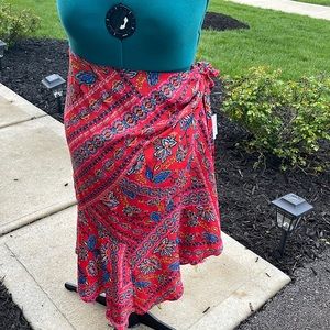 Red satin Paisley skirt